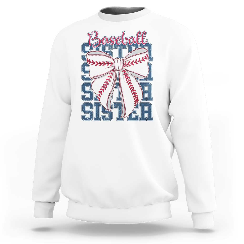 Baseball Sister Sweatshirt Coquette Bow Biggest Fan Sport Lovers Girl