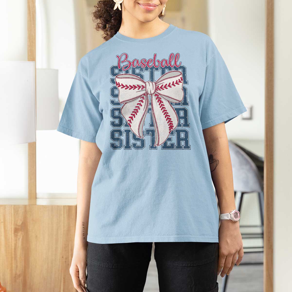 Baseball Sister T Shirt For Women Coquette Bow Biggest Fan Sport Lovers Girl