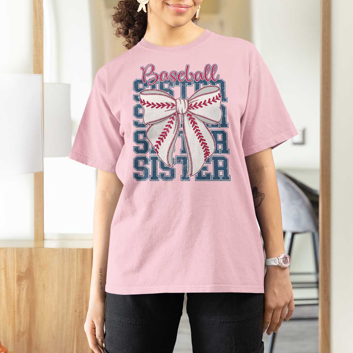 Baseball Sister T Shirt For Women Coquette Bow Biggest Fan Sport Lovers Girl
