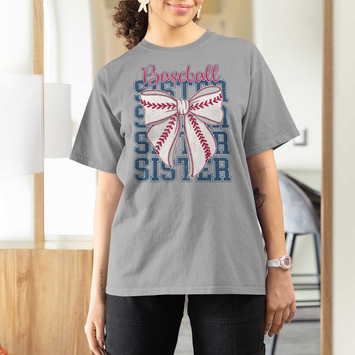 Baseball Sister T Shirt For Women Coquette Bow Biggest Fan Sport Lovers Girl