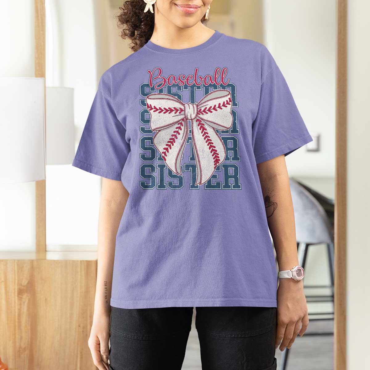 Baseball Sister T Shirt For Women Coquette Bow Biggest Fan Sport Lovers Girl