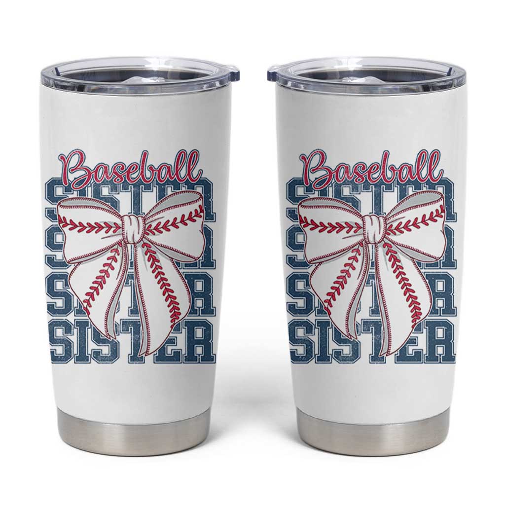 Baseball Sister Tumbler Cup Coquette Bow Biggest Fan Sport Lovers Girl