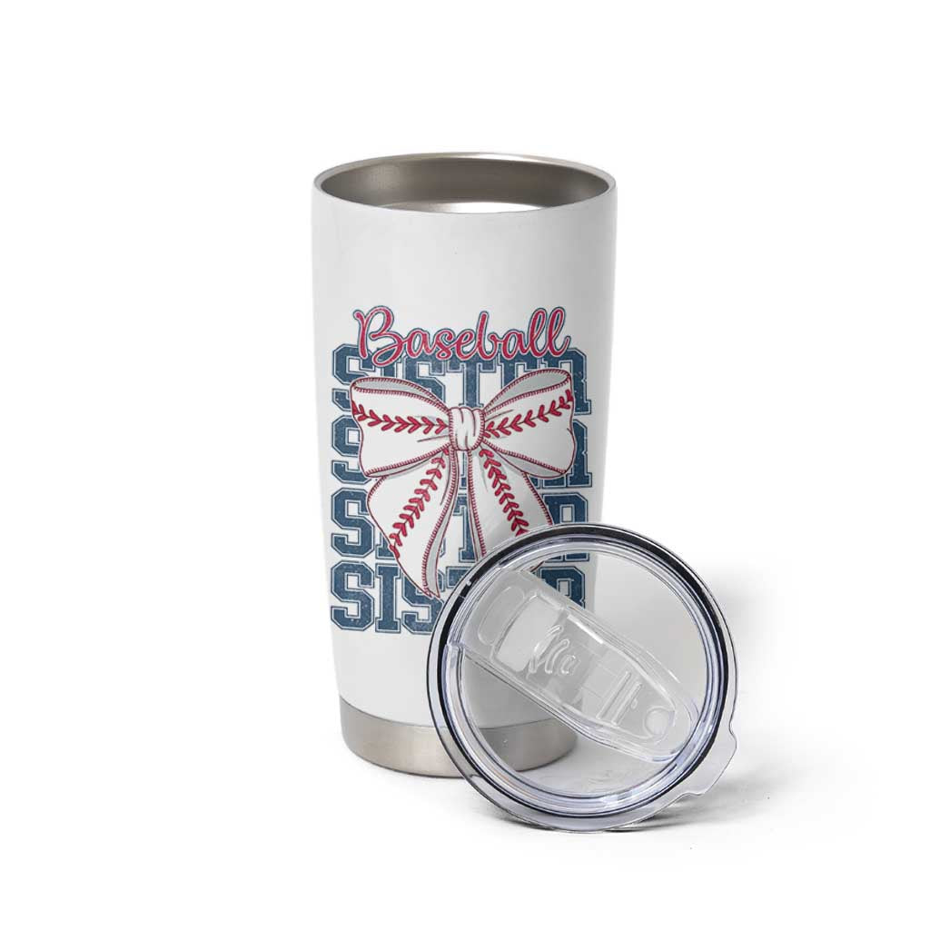 Baseball Sister Tumbler Cup Coquette Bow Biggest Fan Sport Lovers Girl