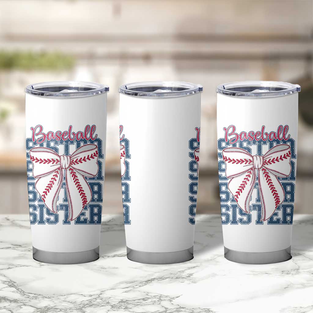 Baseball Sister Tumbler Cup Coquette Bow Biggest Fan Sport Lovers Girl