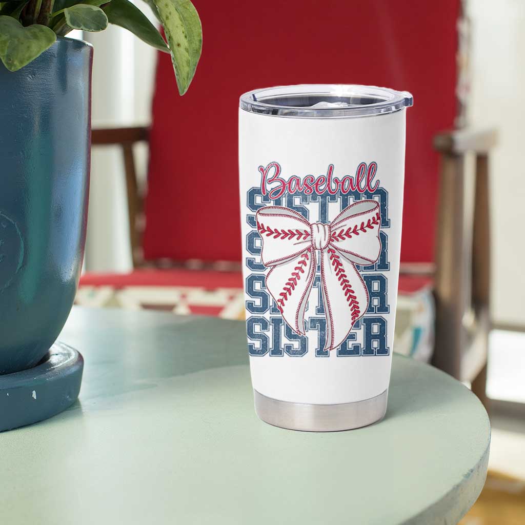 Baseball Sister Tumbler Cup Coquette Bow Biggest Fan Sport Lovers Girl