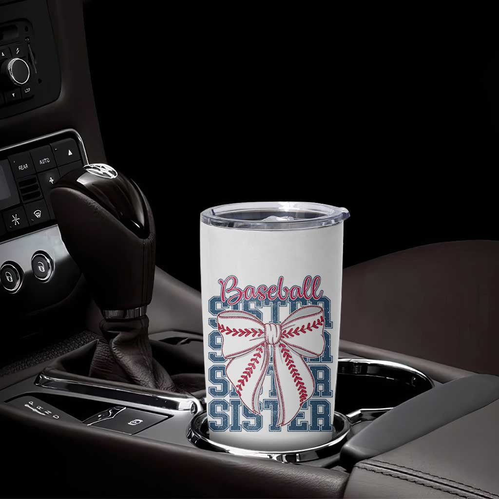 Baseball Sister Tumbler Cup Coquette Bow Biggest Fan Sport Lovers Girl