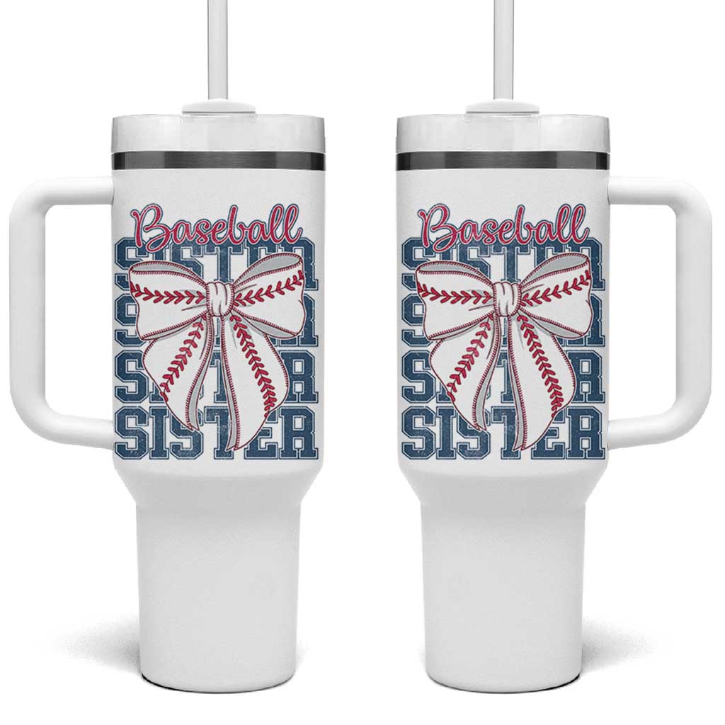Baseball Sister Tumbler With Handle Coquette Bow Biggest Fan Sport Lovers Girl
