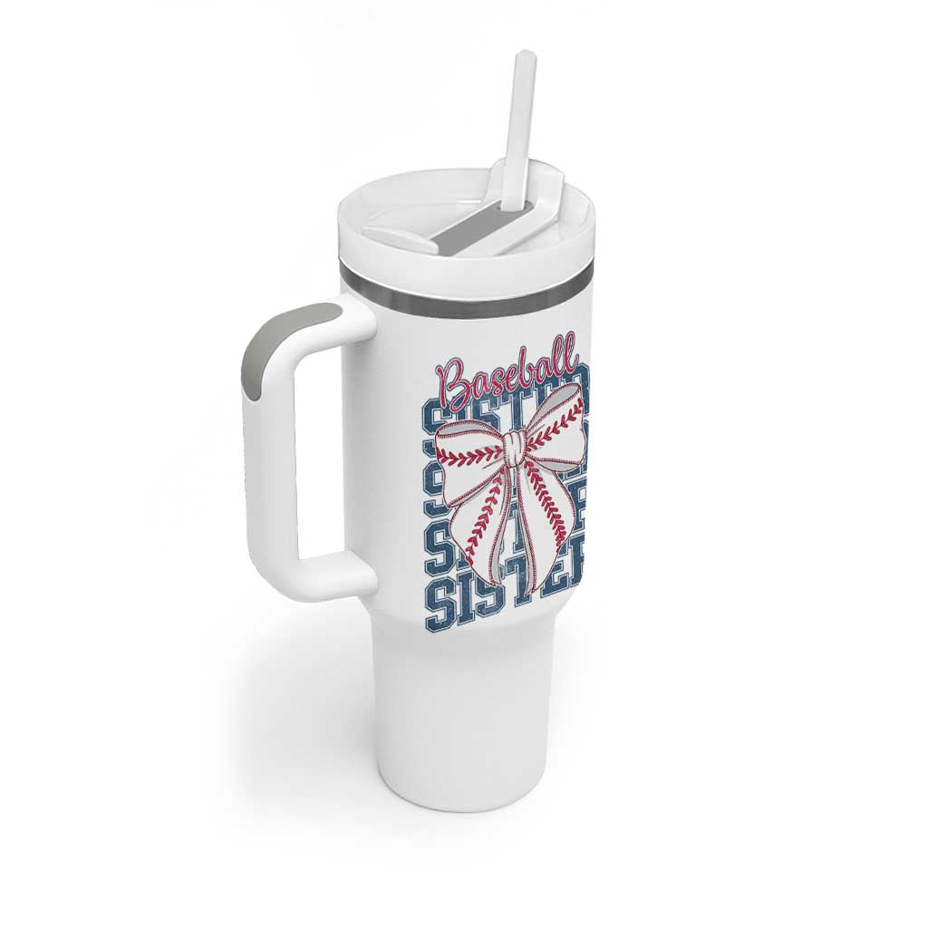 Baseball Sister Tumbler With Handle Coquette Bow Biggest Fan Sport Lovers Girl