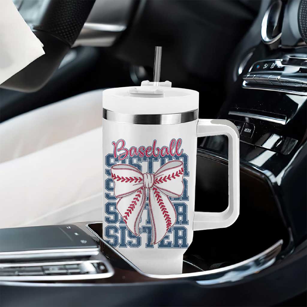 Baseball Sister Tumbler With Handle Coquette Bow Biggest Fan Sport Lovers Girl