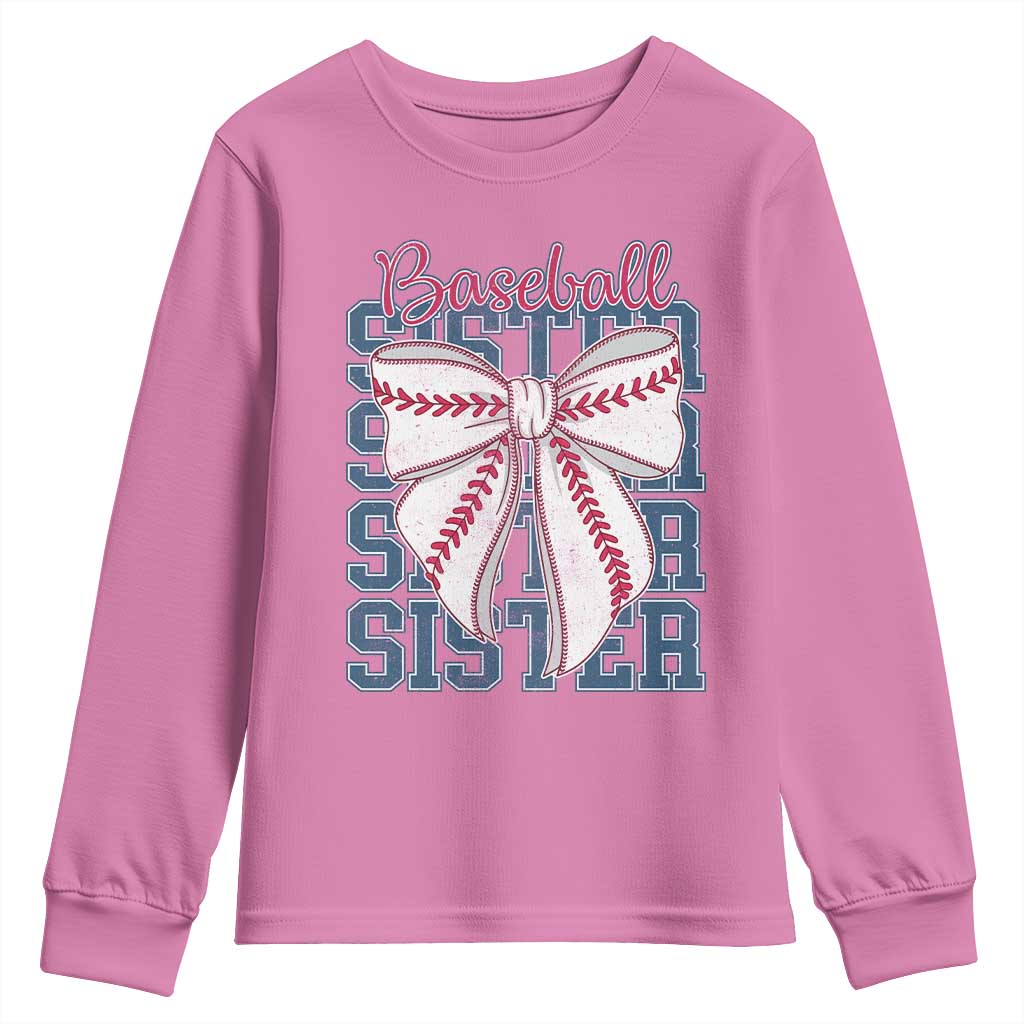 Baseball Sister Youth Sweatshirt Coquette Bow Biggest Fan Sport Lovers Girl
