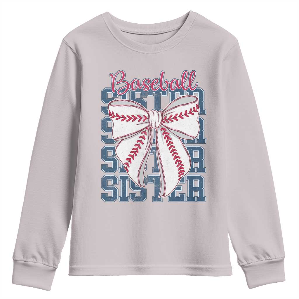 Baseball Sister Youth Sweatshirt Coquette Bow Biggest Fan Sport Lovers Girl
