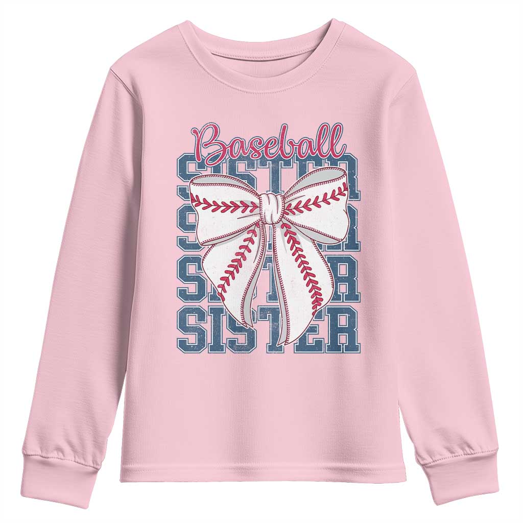 Baseball Sister Youth Sweatshirt Coquette Bow Biggest Fan Sport Lovers Girl
