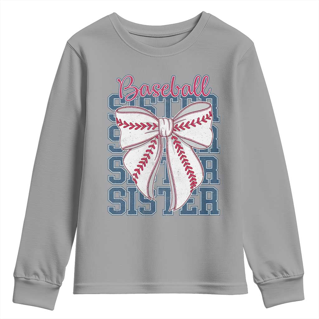 Baseball Sister Youth Sweatshirt Coquette Bow Biggest Fan Sport Lovers Girl