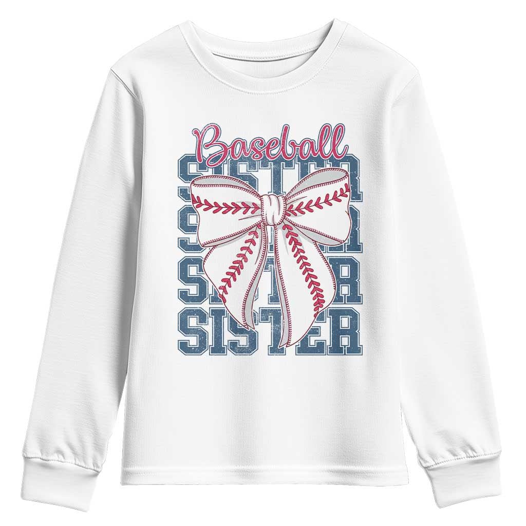 Baseball Sister Youth Sweatshirt Coquette Bow Biggest Fan Sport Lovers Girl
