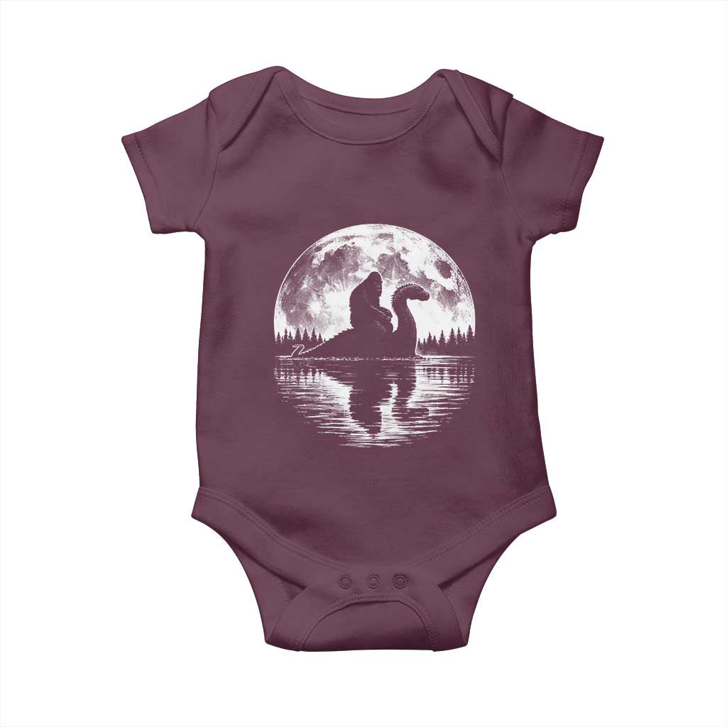 Funny Bigfoot Loch Ness Monster Baby Onesie Retro Sasquatch Nessie Funny Cryptid Moon
