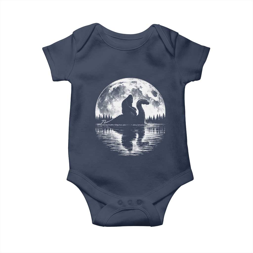 Funny Bigfoot Loch Ness Monster Baby Onesie Retro Sasquatch Nessie Funny Cryptid Moon