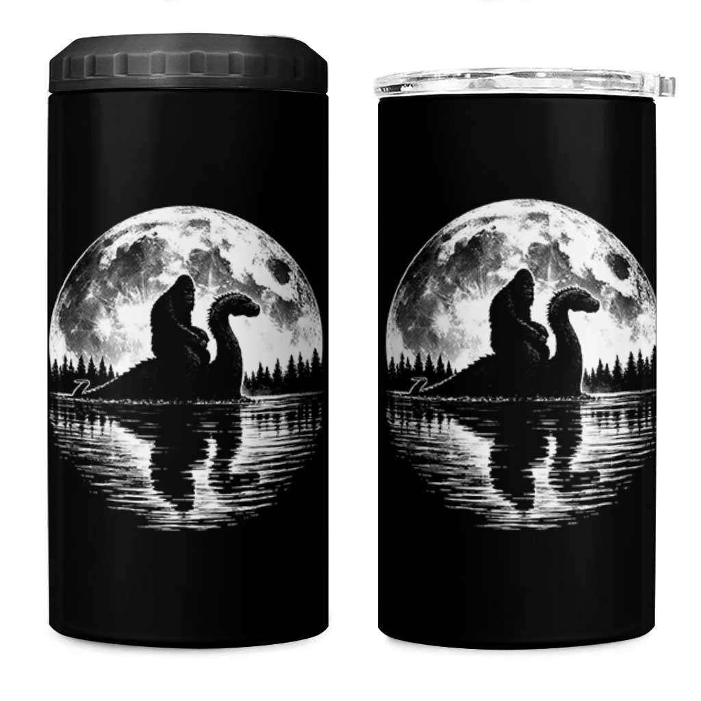 Funny Bigfoot Loch Ness Monster 4 in 1 Can Cooler Tumbler Retro Sasquatch Nessie Funny Cryptid Moon