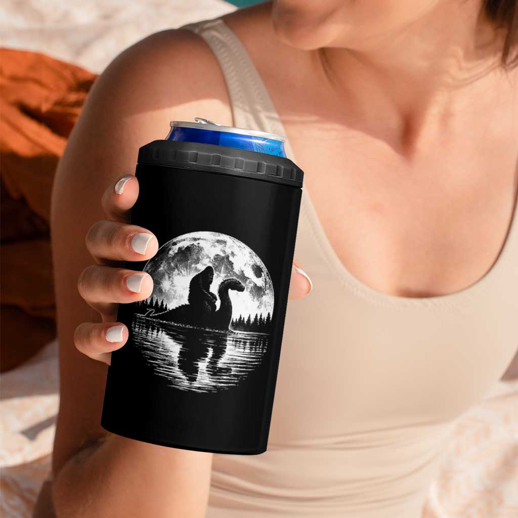 Funny Bigfoot Loch Ness Monster 4 in 1 Can Cooler Tumbler Retro Sasquatch Nessie Funny Cryptid Moon
