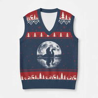 Funny Bigfoot Loch Ness Monster V-Neck Knit Sweater Vest Retro Sasquatch Nessie Funny Cryptid Moon
