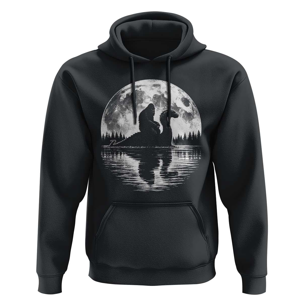 Funny Bigfoot Loch Ness Monster Hoodie Retro Sasquatch Nessie Funny Cryptid Moon