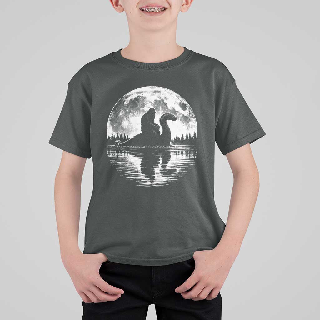 Funny Bigfoot Loch Ness Monster T Shirt For Kid Retro Sasquatch Nessie Funny Cryptid Moon