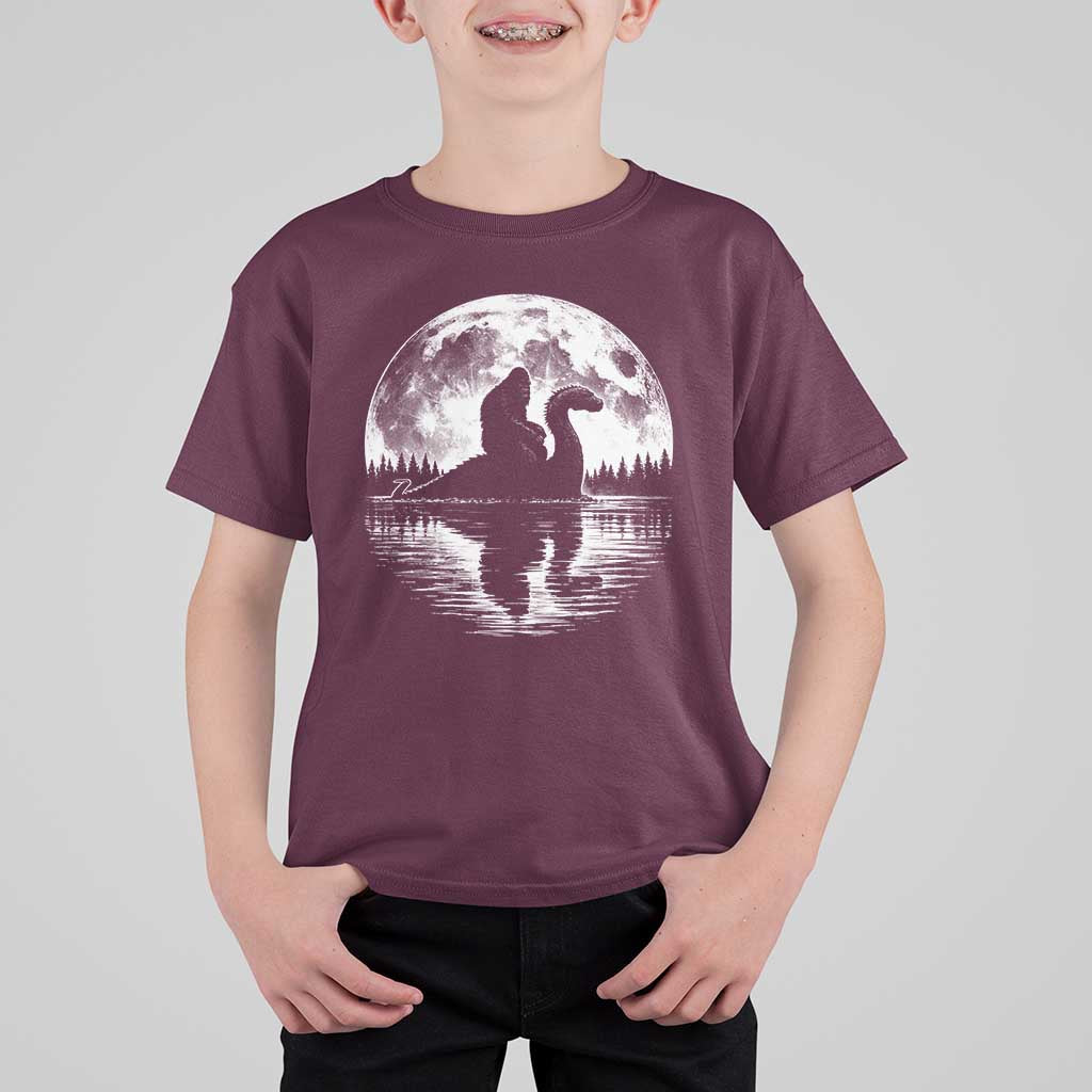 Funny Bigfoot Loch Ness Monster T Shirt For Kid Retro Sasquatch Nessie Funny Cryptid Moon