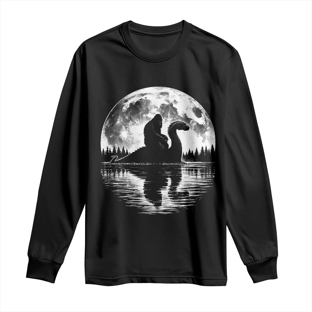 Funny Bigfoot Loch Ness Monster Long Sleeve Shirt Retro Sasquatch Nessie Funny Cryptid Moon