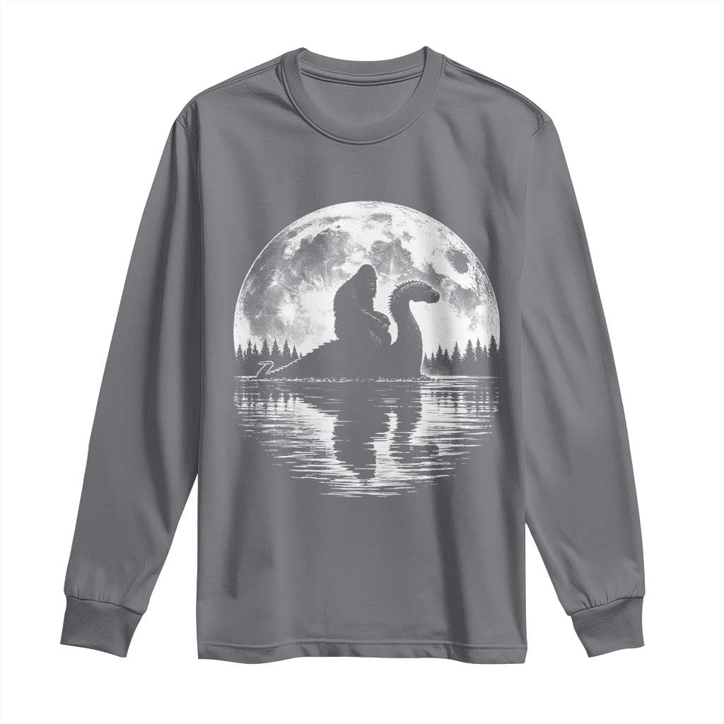 Funny Bigfoot Loch Ness Monster Long Sleeve Shirt Retro Sasquatch Nessie Funny Cryptid Moon