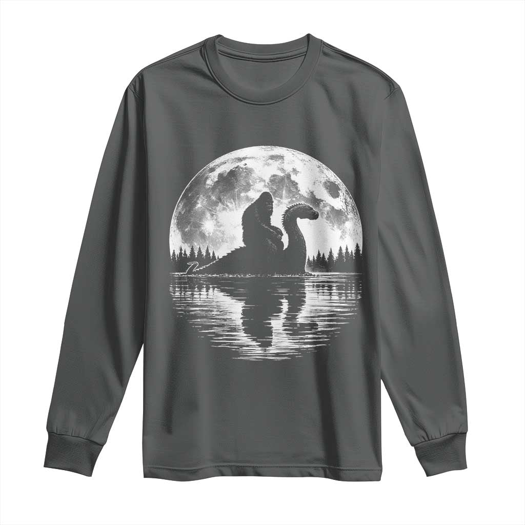 Funny Bigfoot Loch Ness Monster Long Sleeve Shirt Retro Sasquatch Nessie Funny Cryptid Moon