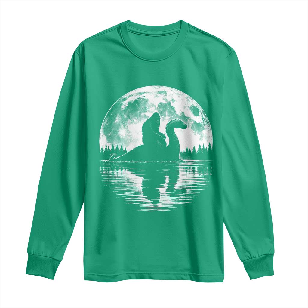 Funny Bigfoot Loch Ness Monster Long Sleeve Shirt Retro Sasquatch Nessie Funny Cryptid Moon