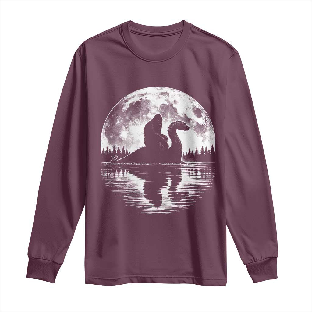 Funny Bigfoot Loch Ness Monster Long Sleeve Shirt Retro Sasquatch Nessie Funny Cryptid Moon