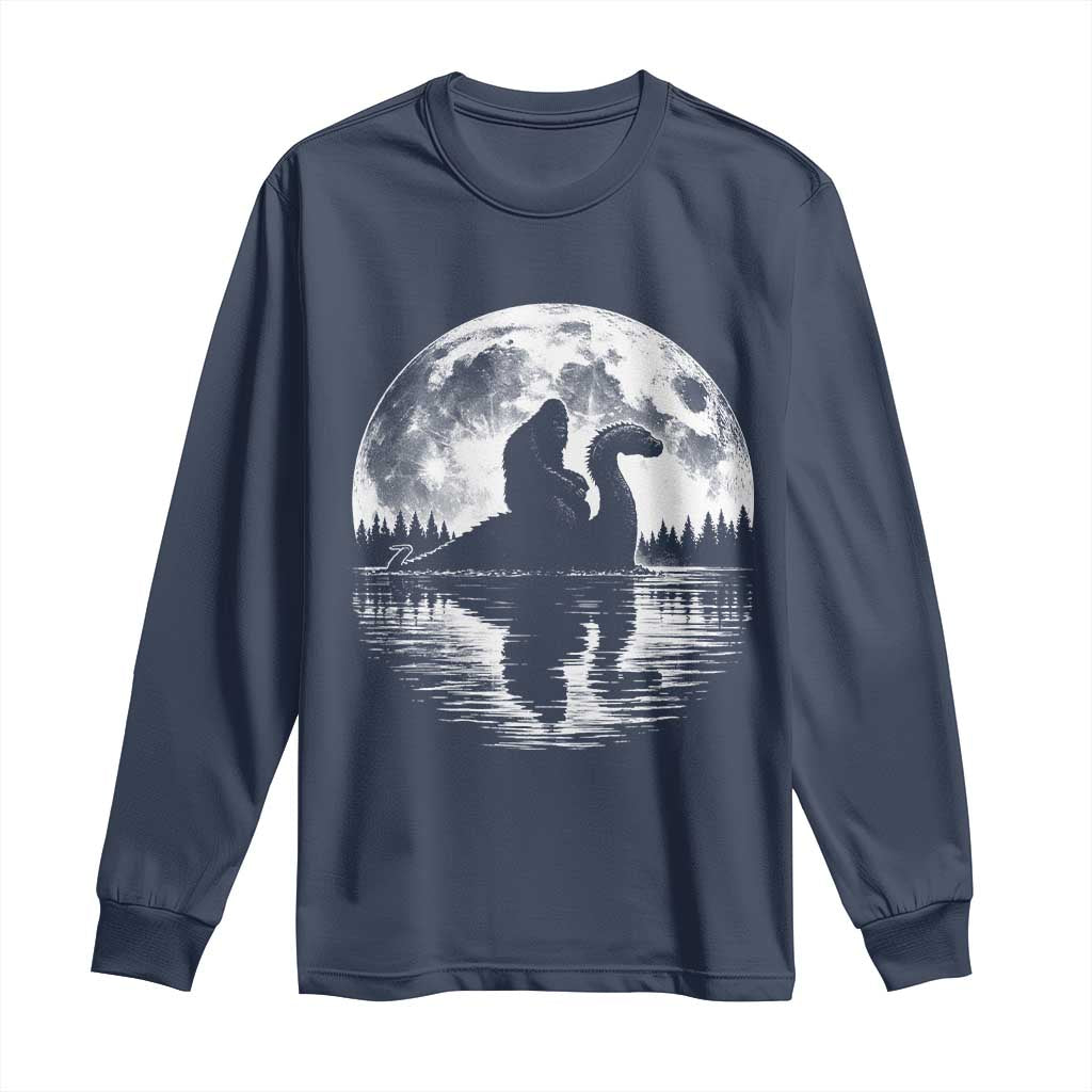 Funny Bigfoot Loch Ness Monster Long Sleeve Shirt Retro Sasquatch Nessie Funny Cryptid Moon