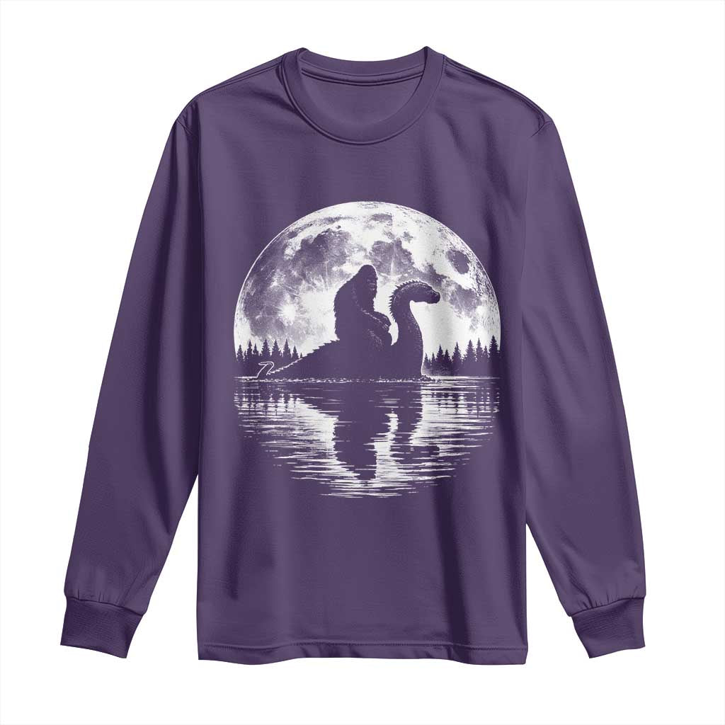 Funny Bigfoot Loch Ness Monster Long Sleeve Shirt Retro Sasquatch Nessie Funny Cryptid Moon