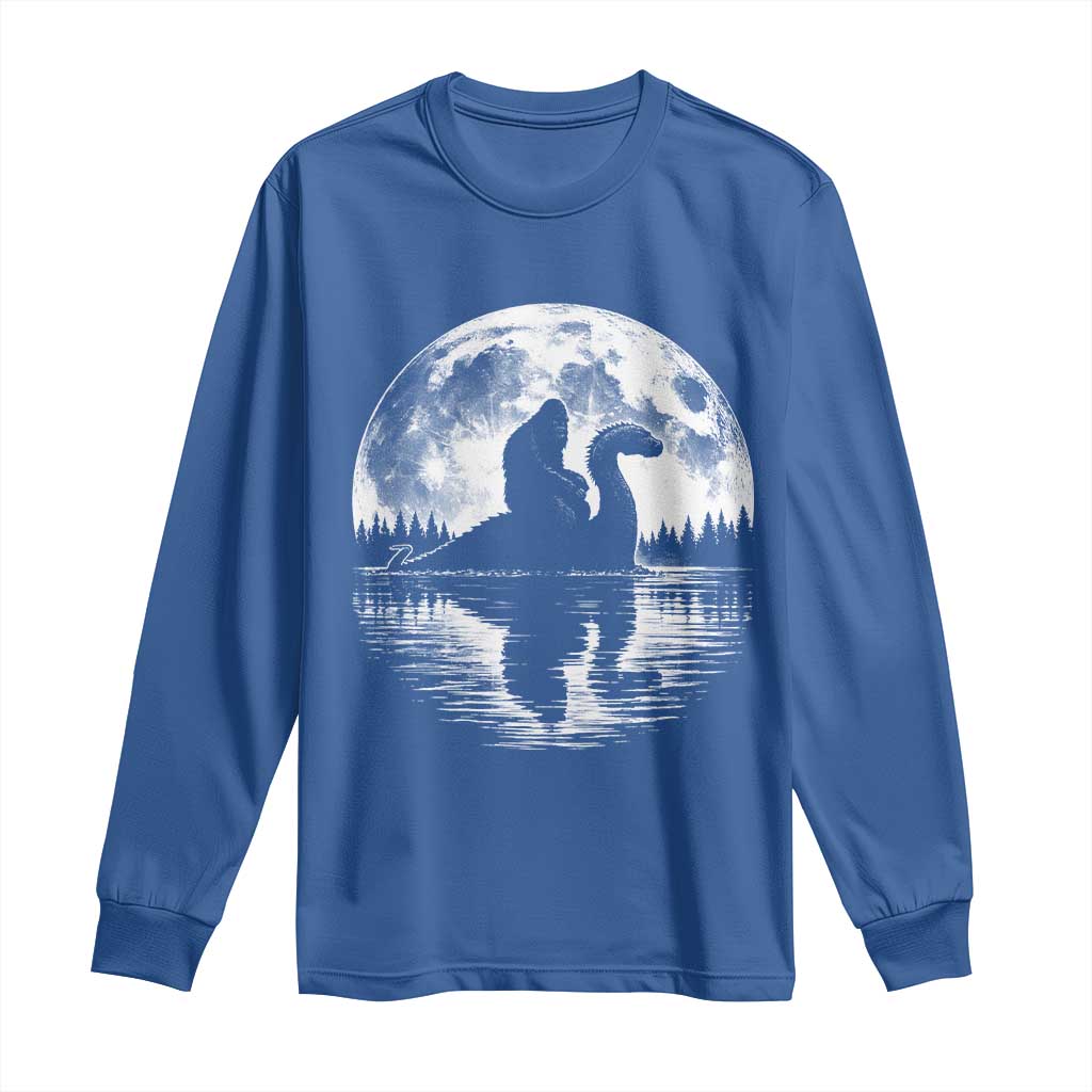 Funny Bigfoot Loch Ness Monster Long Sleeve Shirt Retro Sasquatch Nessie Funny Cryptid Moon