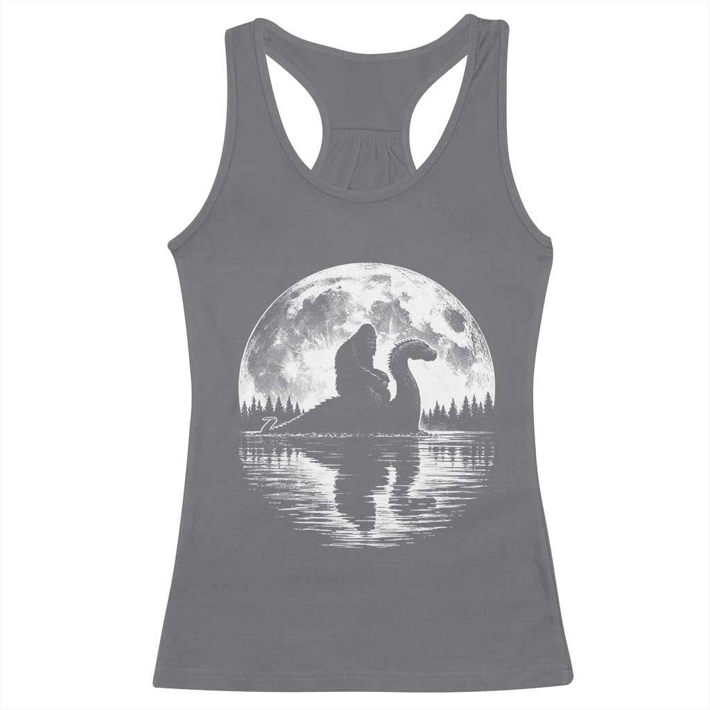 Funny Bigfoot Loch Ness Monster Racerback Tank Top Retro Sasquatch Nessie Funny Cryptid Moon