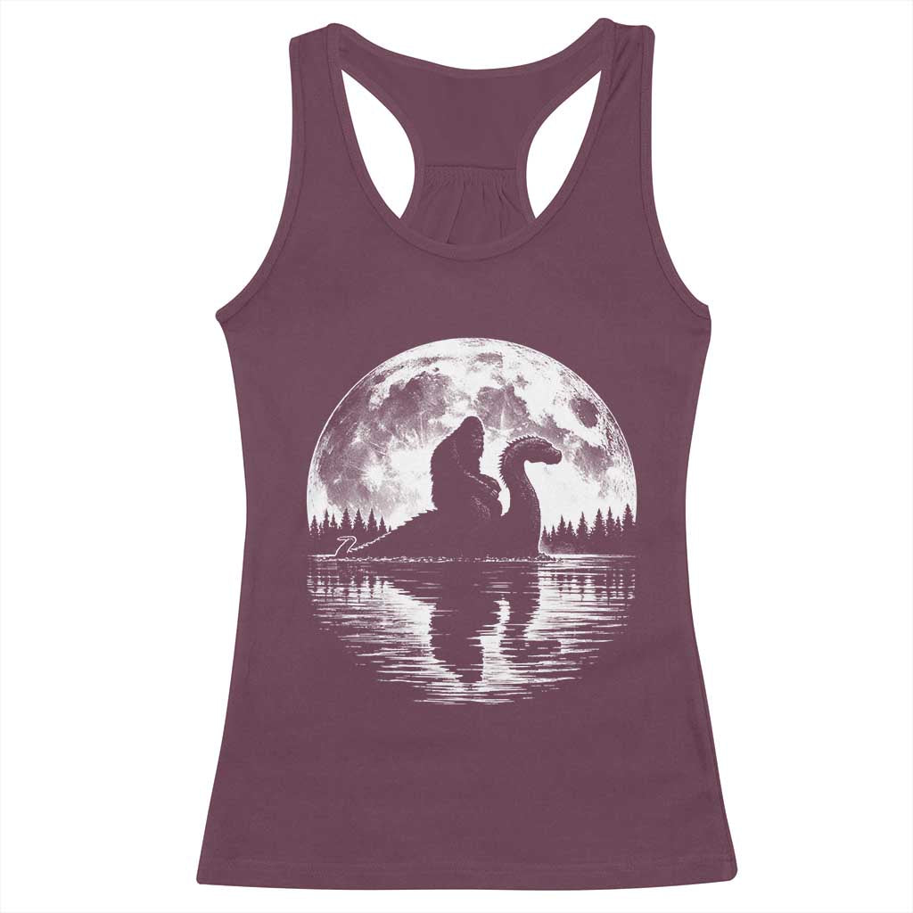 Funny Bigfoot Loch Ness Monster Racerback Tank Top Retro Sasquatch Nessie Funny Cryptid Moon