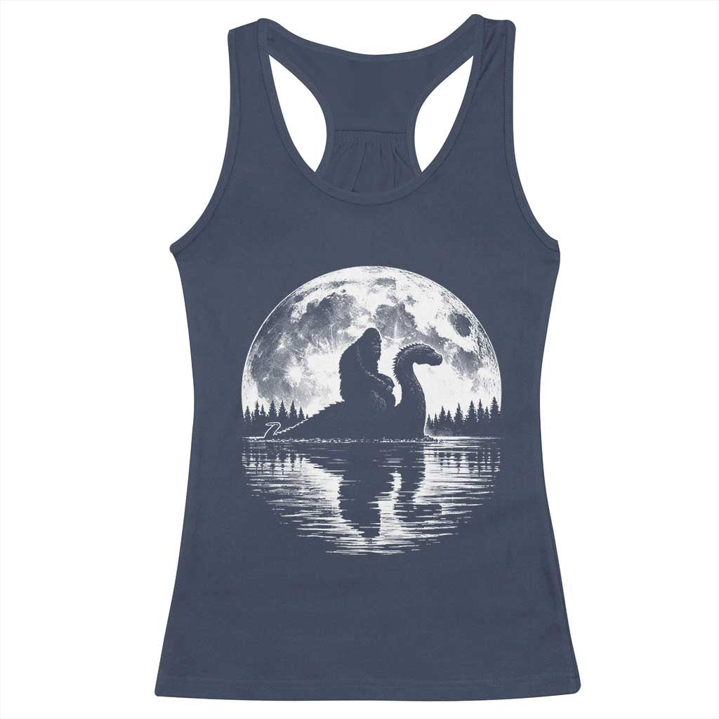 Funny Bigfoot Loch Ness Monster Racerback Tank Top Retro Sasquatch Nessie Funny Cryptid Moon