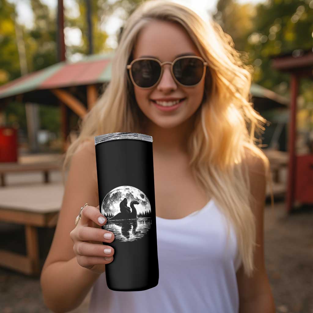 Funny Bigfoot Loch Ness Monster Skinny Tumbler Retro Sasquatch Nessie Funny Cryptid Moon