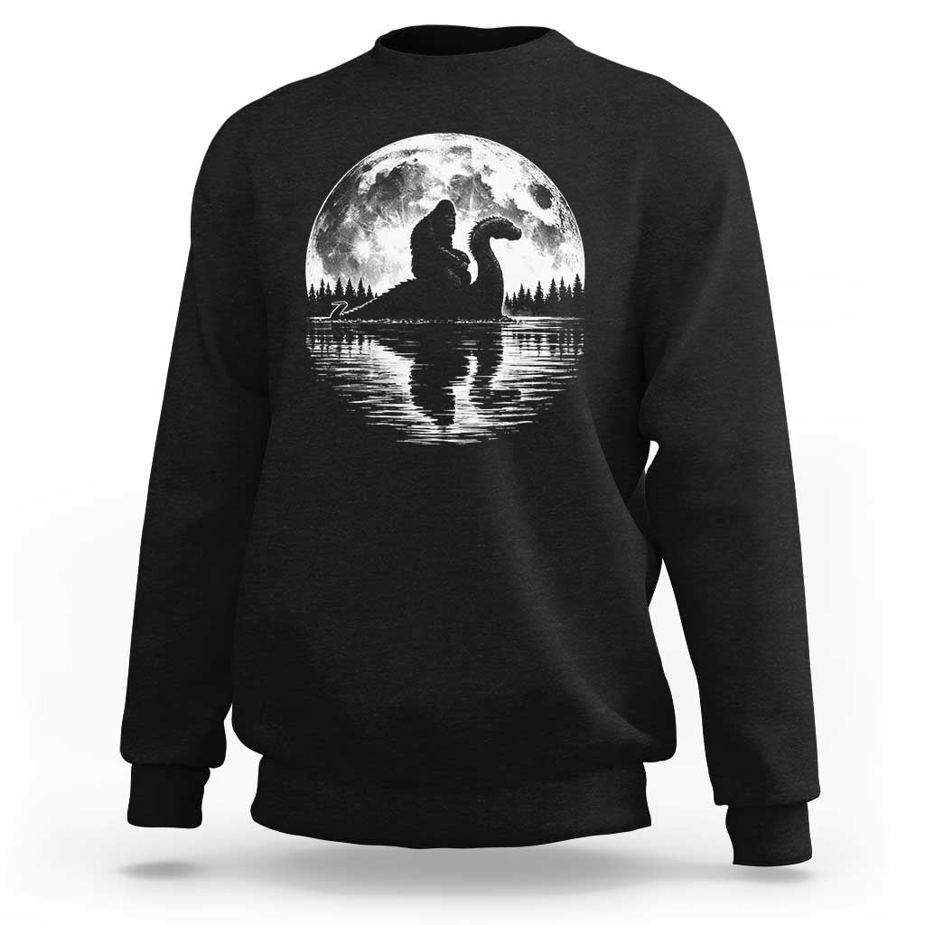 Funny Bigfoot Loch Ness Monster Sweatshirt Retro Sasquatch Nessie Funny Cryptid Moon