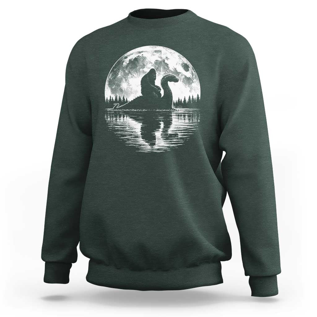 Funny Bigfoot Loch Ness Monster Sweatshirt Retro Sasquatch Nessie Funny Cryptid Moon