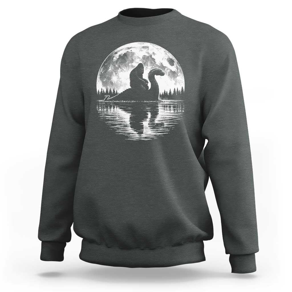Funny Bigfoot Loch Ness Monster Sweatshirt Retro Sasquatch Nessie Funny Cryptid Moon