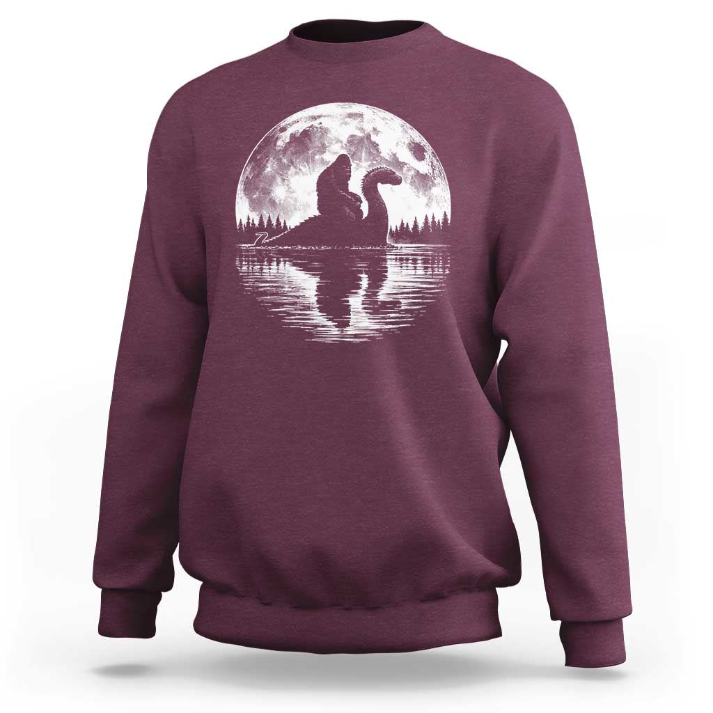 Funny Bigfoot Loch Ness Monster Sweatshirt Retro Sasquatch Nessie Funny Cryptid Moon