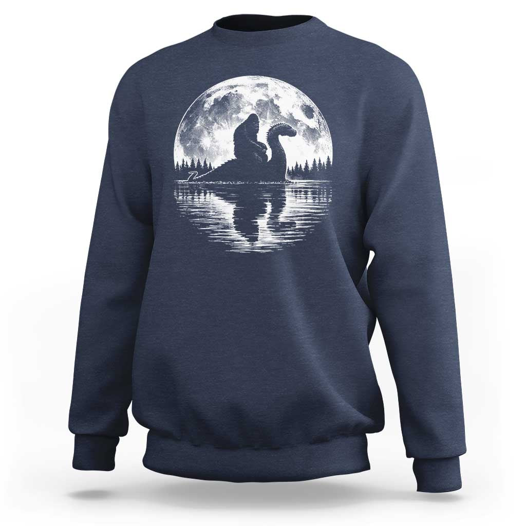 Funny Bigfoot Loch Ness Monster Sweatshirt Retro Sasquatch Nessie Funny Cryptid Moon