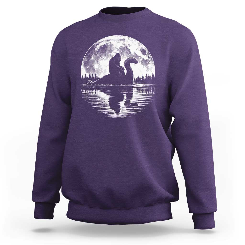Funny Bigfoot Loch Ness Monster Sweatshirt Retro Sasquatch Nessie Funny Cryptid Moon