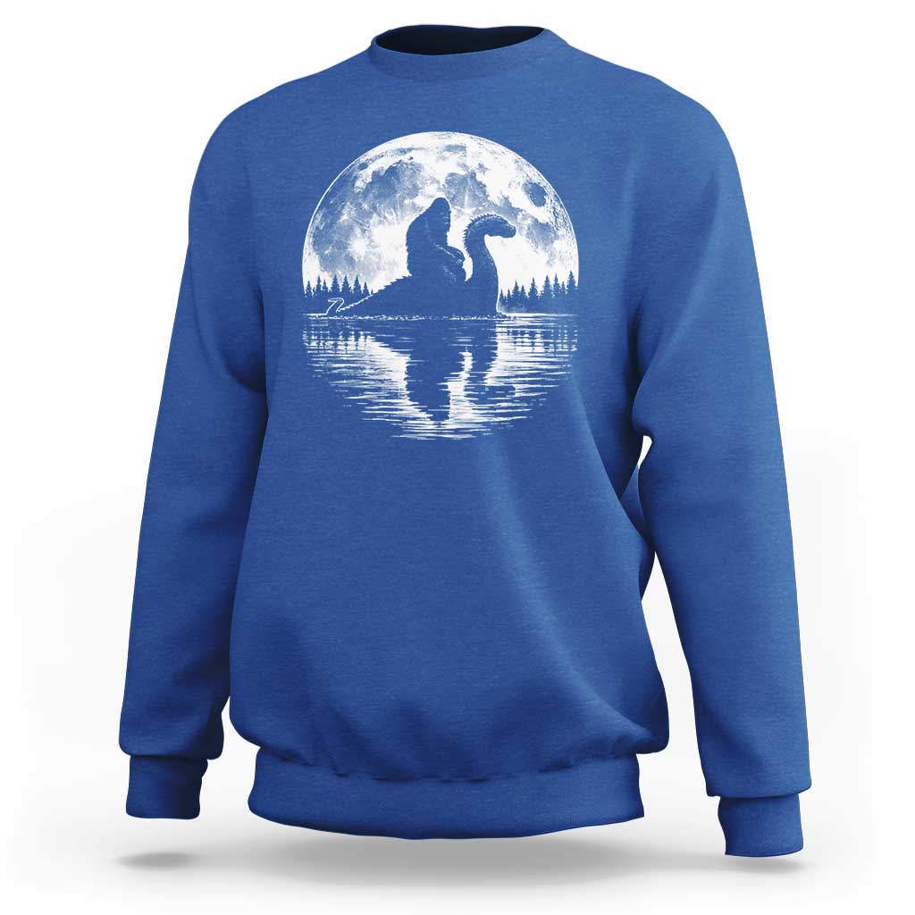 Funny Bigfoot Loch Ness Monster Sweatshirt Retro Sasquatch Nessie Funny Cryptid Moon