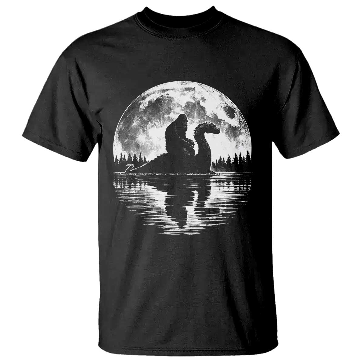 Funny Bigfoot Loch Ness Monster T Shirt Retro Sasquatch Nessie Funny Cryptid Moon