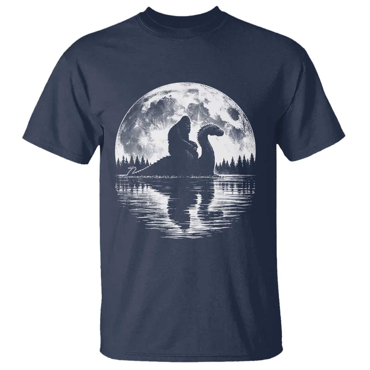 Funny Bigfoot Loch Ness Monster T Shirt Retro Sasquatch Nessie Funny Cryptid Moon