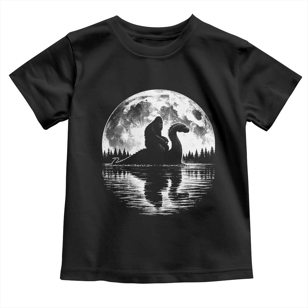 Funny Bigfoot Loch Ness Monster Toddler T Shirt Retro Sasquatch Nessie Funny Cryptid Moon