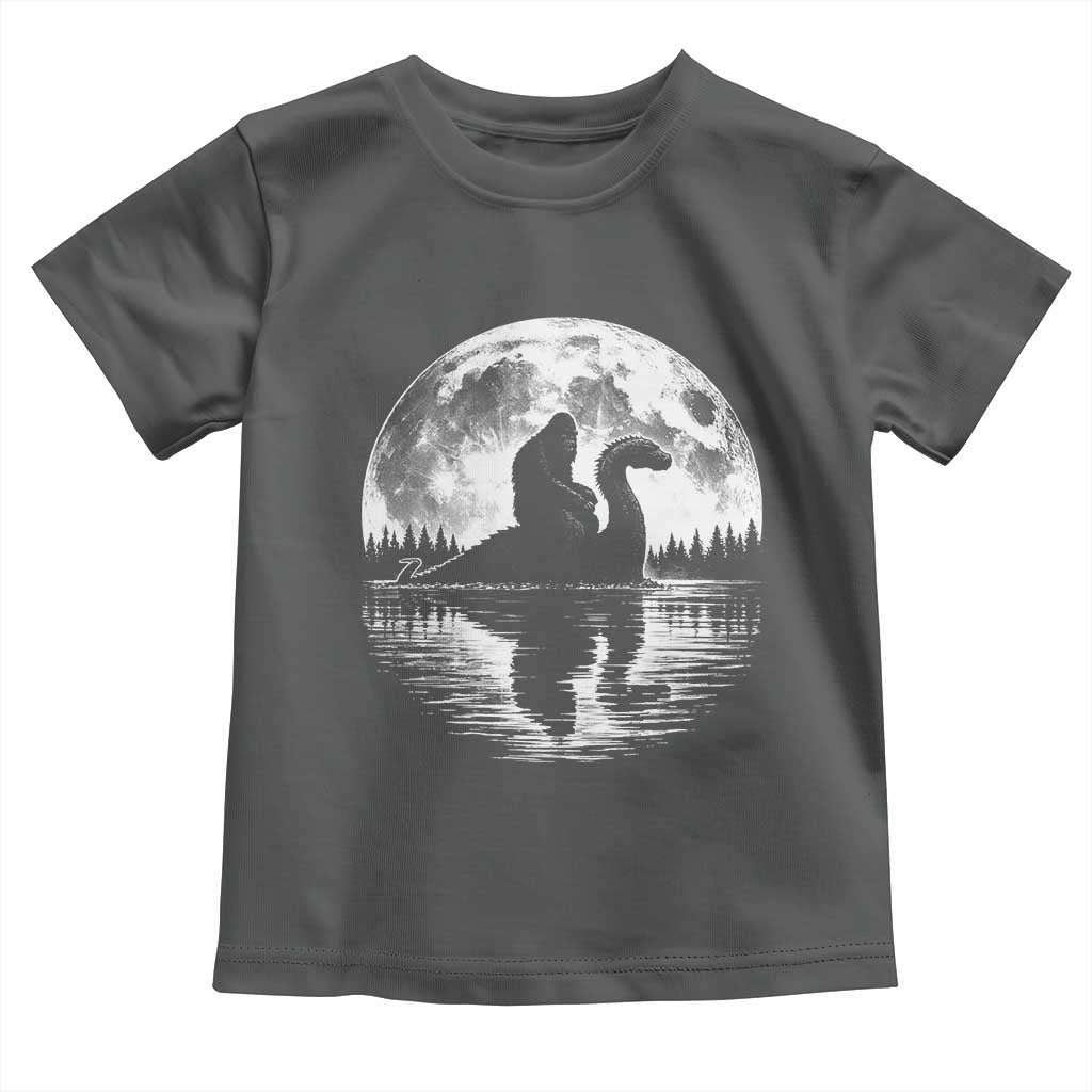 Funny Bigfoot Loch Ness Monster Toddler T Shirt Retro Sasquatch Nessie Funny Cryptid Moon