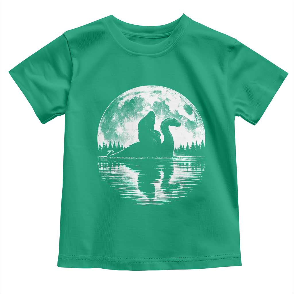 Funny Bigfoot Loch Ness Monster Toddler T Shirt Retro Sasquatch Nessie Funny Cryptid Moon